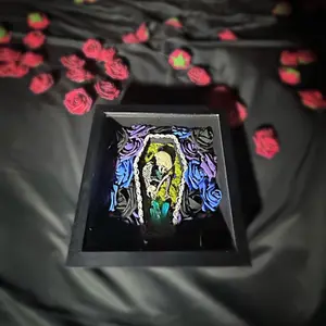 Handmade Gothic Shadow Box Fetal Skeleton Coffin with Crystals & Everlasting Roses for Decorative Display