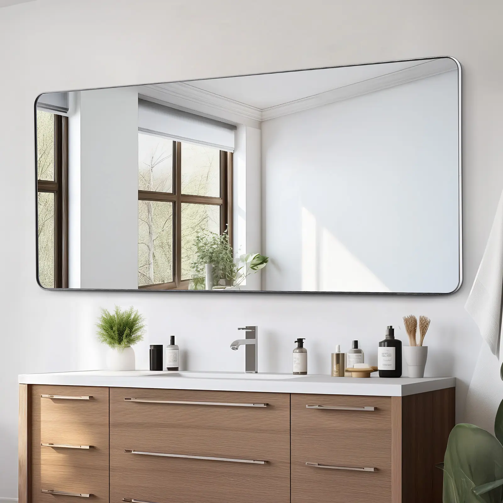 VEVOR Wall Mounted Makeup Mirror, 0.15" Thick, 32" x 72" Mirror with Aluminium Alloy Frame & Explosion-Proof Film, Scratch-Resistant Mirror with Z-Shaped Bracket, Fit for Bathroom/Bedroom/Living Room#BacktoSchool