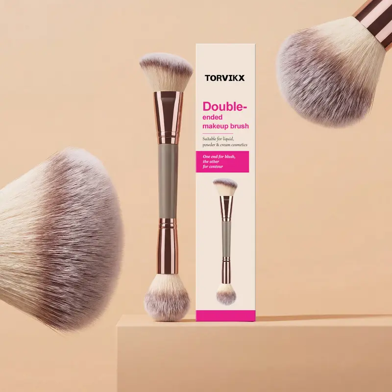 TORVIKX Double-ended Makeup Brush, 2-in-1 Blush & Contour Brush, Dense Synthetic Bristles, Even Powder Pickup, Non-Shedding, Easy to Clean, for Liquid/Powder/Cream Cosmetics