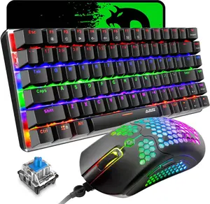 MAMBASNAKE AK33 Mechanical Gaming Keyboard, Rainbow LED Backlit, 12K DPI Ultra light Gaming Mouse, Large Mouse Pad, 3 in 1 Value Combo Set (Black)