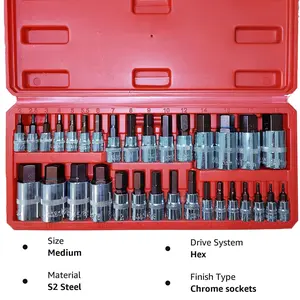 D ProTool Hub Master HEX Bit Sleeve Set Premium S2 Alloy Steel Complete 32-Piece SAE & Metric Set Enhanced Storage Box Medium Size Chrome Sockets