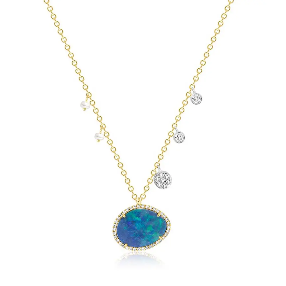 MEIRA T: Australian Opal with Off-Centered Pearls & Diamond Charms