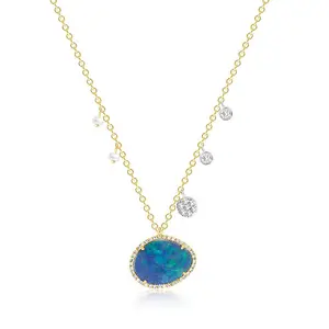 MEIRA T: Australian Opal with Off-Centered Pearls & Diamond Charms