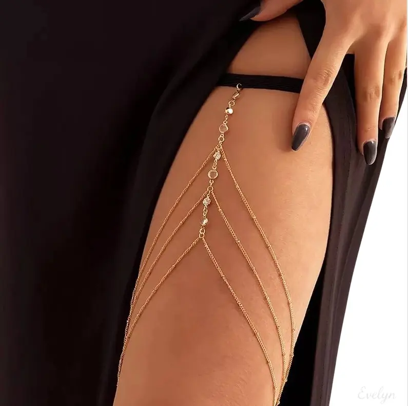 Multi‑Layer Rhinestone Thigh Chain, Elastic Band Leg Jewelry, Sparkly Tassel Body Chain for Raves, Beach & Nightclub Parties