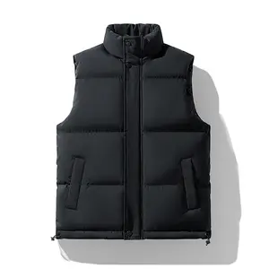 Men's Trendy Black Quilted Cotton Vest - Stand Collar, Adjustable Hem, Perfect for Layering with Casual & Statement Pieces This Winter