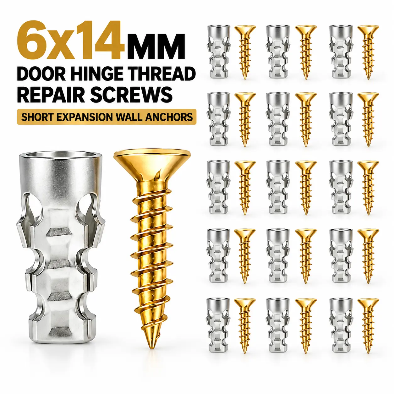 short expansion wall anchor6x14mm Door Hinge Repair Anchors with Screws, Short Metal Expansion Wall Anchors for Wood, Stone, Tile & Cabinet Hinge Repair  cabinet mount thread repair fixer partition hinge loose hinge hole repair kit metal expansion screw