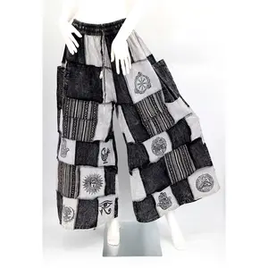 Cotton Hippie Handmade Harem Overlock Old Gods Symbols Patchwork Wide Leg Bohemian Trousers Women's Comfortable