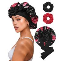 Black-Flower Bonnet + 2Pcs Scrunchies 