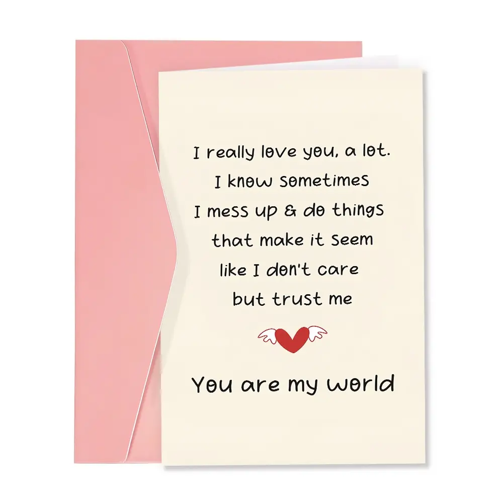 Romantic Love Card for Boyfriend Girlfriend, Valentine's Day Gift for Husband Wife, Sweet Anniversary Card for Him Her, Quote Cards, You Are My World