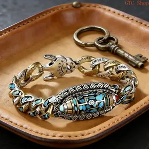 Tibetan Style Six-Syllable Mantra Nine-Eyed Dzi Bead Bracelet & Anklet – With Natural Turquoise Accents, Lucky Amulet for Meditation & Spiritual Protection, Handmade Boho Design, Comfortable for Daily Wear & Meaningful Gift