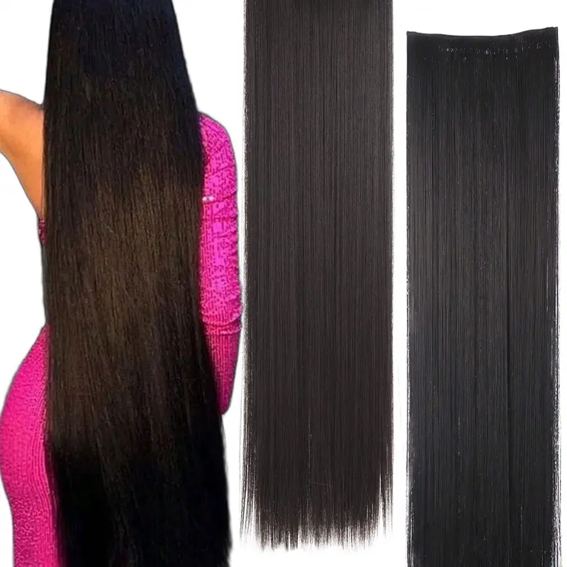 Dark Extra Long Straight Hair Extensions, 40 Inch 5 Clips Synthetic Hair, Heat Resistant, for Women, Music Festivals, Parties, Holidays, Synthetic Hairpiece, Straight Synthetic Hairpieces