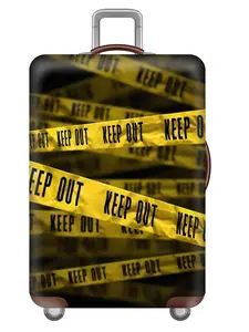Warning tape pattern printed suitcase cover, colorful abstract geometric pattern, practical luggage accessory protective cover for travel and vacation