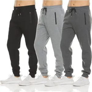 Mens 3 Pack Fleece Active Athletic Workout Jogger Sweatpants for Men with Zipper Pocket and Drawstring Size S-3XL
