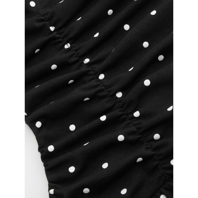 Cider Cotton-blend Halter Neckline Polka Dot Ruched Layered Mini Dress