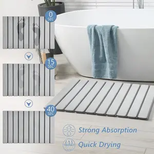 【Big Deals】Foldable large Stone Bath Drying Mat – Super Absorbent Diatomite, Quick Dry Non-Slip Bathroom Mat, shower mat 15.4 x 23.6 Inches, Light Grey Decor