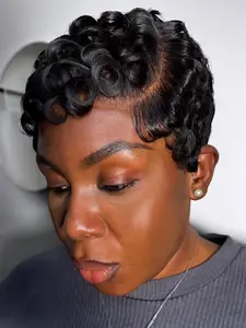 13X4 Transparent Lace Front Wig, 200 Density Women's Short Bob Pixie Cut Human Hair Wig - Curly Wave Texture, Natural Look and Versatile Styles, Suitable for All Ethnicities, Short Hair Wig, Fashionable Pixie Cut Wig