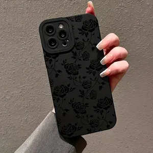 A Black Matte Rose Pattern Shockproof Phone Case, Suitable for iPhone 17 Air/16 Plus/15 Pro Max/14 Pro/13/12/11/XS Max/X Phone Case, Ideal Gift for Family, Friends, Lovers, Girlfriends on Holidays MS261