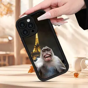 [Must-Have]Phone Case Happy White-Haired Monkey Taking A Selfie In Front Of The Eiffel Tower Under Night Lights-Printed Phone Case.Fun, Simple, Stylish, Unique, And Trendy.Suitable For Both Men And Women.Compatible With IPhone 17 And Samsung Phones