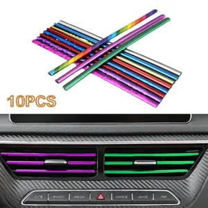 10pcs U-Shaped Car Air Vents Decorative Strips, Colorful Chrome Plated PVC, 20cm Long, Reusable, Trendy Car Interior Accessories