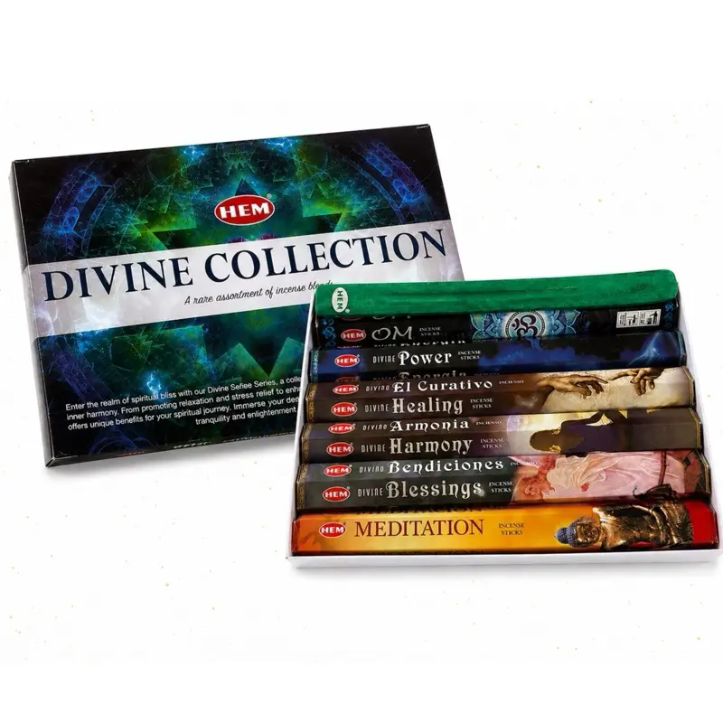 HEM Divine Collection Aroma Incense Gift Set - 6 Packs (20 Sticks Each) with Incense Holder, Scented Fragrance for Meditation