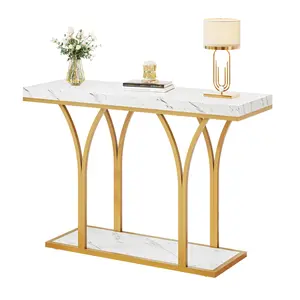 YITAHOME Gold Console Table with LED Lights, White and Gold Entryway Table, Modern Narrow Sofa Side Foyer Accent Table with Faux Marble Top Luxury for Entry Way, Hallway, Living Room