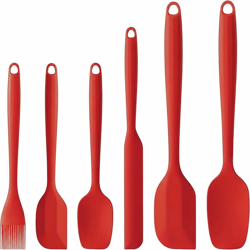 6pcs Seamless Silicone Spatula Cookware Set - Food-Grade, Heat-Resistant, Non-Stick, Cool-Touch Handle, 1-Piece Construction, Flexible Baking Supplies, Space-Saving Hanging Design, 6 Sizes for Tasks, Easy-Clean, Dishwasher-Safe