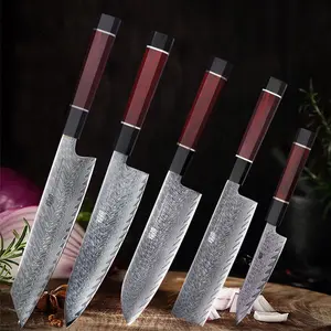 FINDKING Red Samurai Series, 1pc Chef Knife, AUS-10 67 Layers Damascus Steel Kitchen Knife, Ergonomic Rosewood Octagonal Handle, Professional Multi-purpose Santoku, Nakiri, Utility, Boning, Kiritsuke, Household Knife Utensils Meatcleaverset
