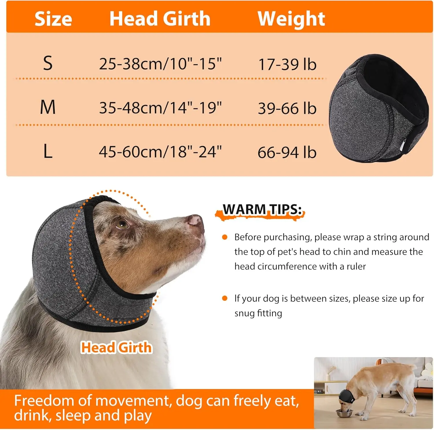 Dog Calming Hoodie Ear Wraps for Dogs, Waterproof Dogs Swim Cap, Pet Ear Cover Muffs for Anxiety Relief Noise Cancelling, Doggy Head Warp Ear Protection for Hematoma Fireworks Bath Swim Blow（Grey)