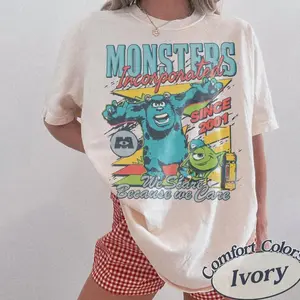 Comfort Colors Retro Monsters Incorporated Since 2001 We Scare Because We Care T-Shirt, Sulley & Mike Monster Inc Family Matching Tee