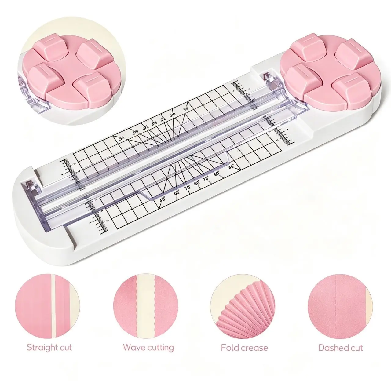 4-in-1 Multi-Function Bidirectional Trimmer with Straight & 4 Styles Blades, Cute Scalloped Borders, Accurate Sizing for Cardstock, DIY Projects, Sticker Paper, Photo Paper (Pink+Blue)