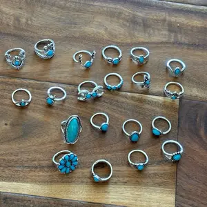 Turquoise Style Ring Bag - Set of 20 Elegant Rings with Turquoise Style Stones and Unique Band Designs