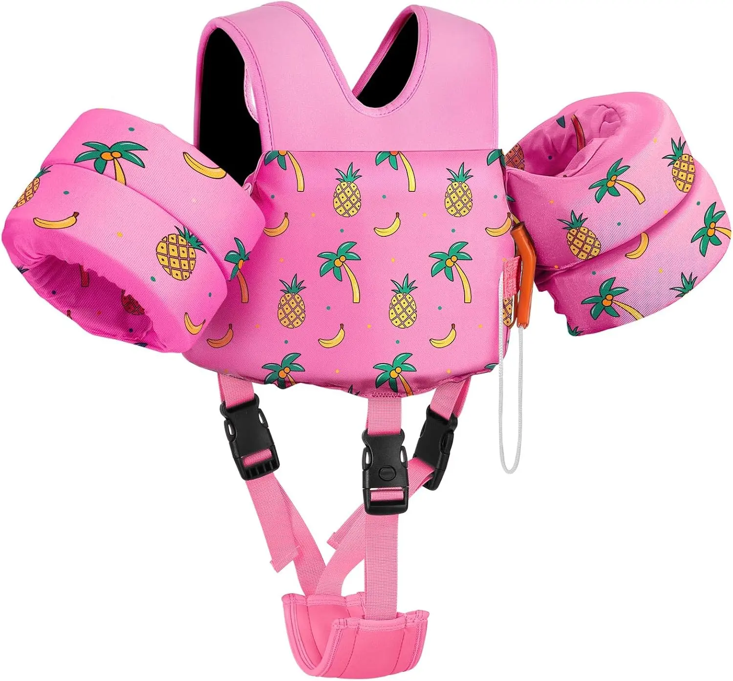 Toddler Swim Vest for 15-30-50-66 lbs, Boys Girls Swim Puddle Arm Floaties Cartoon Swimming Water Wings with Crotch Strap, Pool Floats Jacket Sleeves Shoulder Straps Arm Band for Toddler