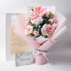 Handmade Crochet Flower Bouquet with Greeting Card & Gift Bag