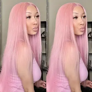 Pink Wig 13x4 Synthetic Lace Front Wig Pre-Plucked Glueless Long Silk Straight Wigs With Baby Hair Natural Density Ready to Wear Wigs For Women Suitable For Daily Party Wear 26inch