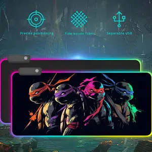 Cartoon Teenages Mutants Ninjas Mouse Pad RGB LED Light Gaming Mousepad Waterproof Large Gamer Mouse Carpet Big Mause Keyboard Pad PC Desk Play Mat with Backlit