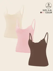 3/4/6 Pack Women's V-Neck Lace-Trimmed Slim-Fit Sleeveless Camisole – White/Pink/Apricot/Brown/Gray/Black Multi-Colors – Sizes S-XL – Suitable for Layering/Daily/Commute & More Scenarios