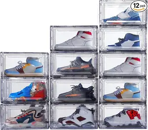 Transparent Acrylic Shoe Boxes - Magnetic Door Sneaker Storage, Stackable Display Cases for High-Tops, Jordans & Collectible Sneakers (6/12 Pack)