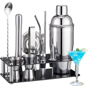 Shaker Set Bartender Kit : 15- Stainless Steel Bartender Kit with  Stand Bars Set with  Practical Bars Accessories, Bar Tools for Drink Mixing, Bar, , Lounge & Party