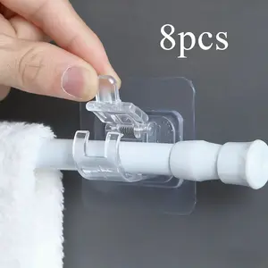 8 Pack Self-Adhesive Curtain Rod Hooks, Wall Mounted Hook, Wall Hanging Adhesive, No Drilling Required, Bathroom Kitchen Storage Solution, Home Essential, Summer Gift Idea, Bathroom Organizing Accessories