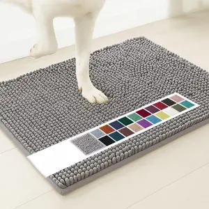 Super Absorbent Door Mat Indoor, Microfiber Quick Dry Chenille Entryway Rug, Non-Slip Front Door Mat, Indoor Mats for Entryway, Machine Washable Pet Rug, Grey 20"x32"