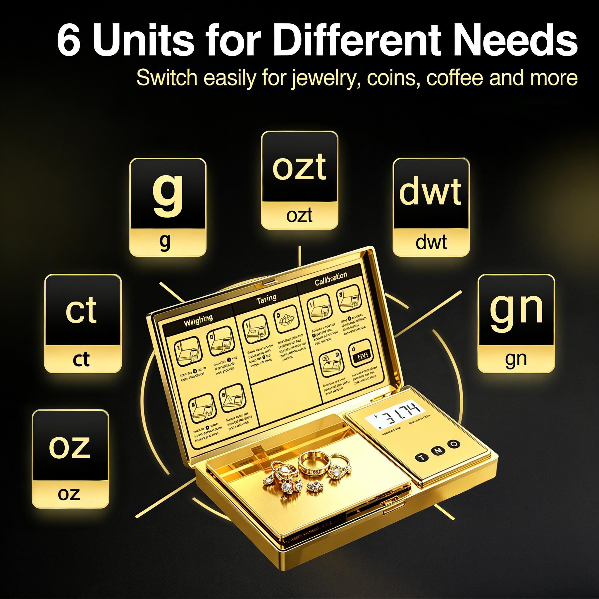 Digital Pocket Gram Scale 0.01g Accuracy,6 Units 200g Mini Digital Scale Grams,Tare Function Small Food Scale,Jewelry Scale,Ounces Grains Milligram Scale (Golden/Batteries Included)