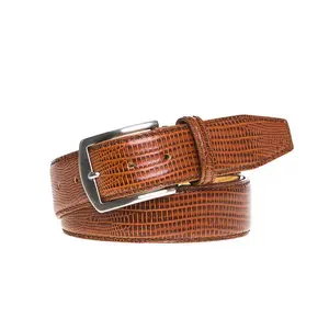 40mm Light Cognac Lizard Leather Belt with Matching Stitching