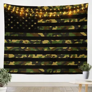 Army Camouflage Tapestry,American Flag Wall Hanging,for Military Decor Jungle Green Camo USA Flag Wall Tapestry,Independence Day Wall Art Room