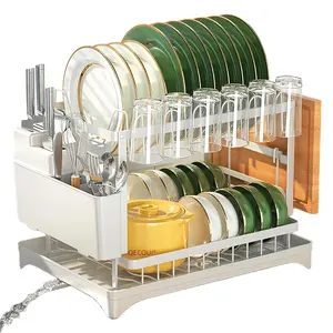 Bowl and dish drying rack, 2nd floor kitchen counter, space saving large bowl and dish rack with drainage, kitchen storage rack with drainage board, screw free installation (white)