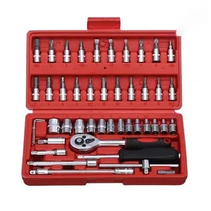 NORIX-46Pcs Tool Set for Car & Home Repairs with 1/2*1/4" 3/8" Drive Depth Standard Socket Ratchet Torque Wrench & Screwdriver Socket Combination Toolbox Compact Metric Tool Bit Kit torque wrench for tires Dual-Direction Click autorepairshop Versatile