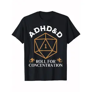 Vintage ADHD&D Roll For Concentration DnD Men Women T-Shirt Cool Men'S Heat Transfer T-shirt, Funny pattern, Casual and comfortable round neck cotton short sleeve, four seasons can wear