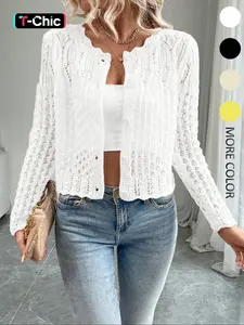 Women's Plain Button Front Sweater Cardigan, Basic Casual Fitted Long Sleeve Cardigan for Daily Wear, Ladies Knitwear Knitting for Spring & Fall