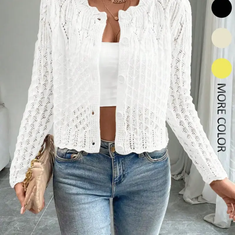 Women's Plain Button Front Sweater Cardigan, Basic Casual Fitted Long Sleeve Cardigan for Daily Wear, Ladies Knitwear Knitting for Spring & Fall, Knit Cardigan Sweaters