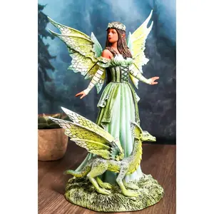 Amy Brown Fantasy Ebony Fairy Jewel Of The Forest With Pet Camo Dragon Figurine