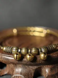 Jingling Bell Open Bangle with Textured Beads, Musical Retro Jewelry, Perfect Gift for Music Lovers, Stylish Accessory for Any Occasion, Beaded Bracelet